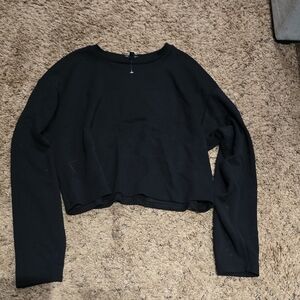 Express Black Cropped Long-Sleeve Sweatshirt